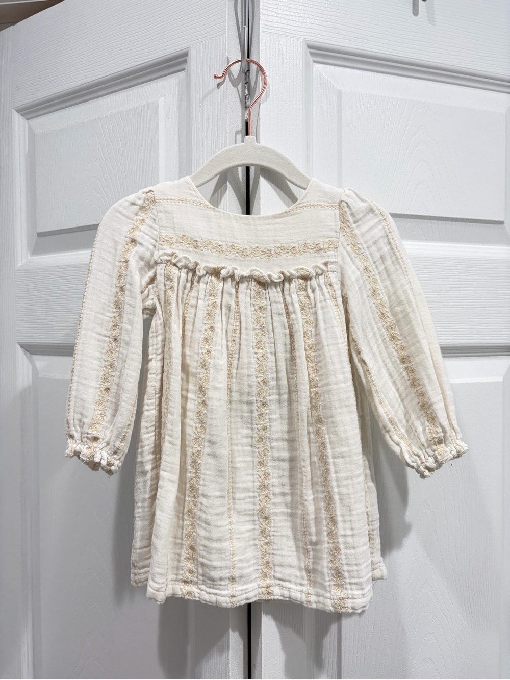 Cat & Jack Cream Long-Sleeve Floral Embroidery Dress